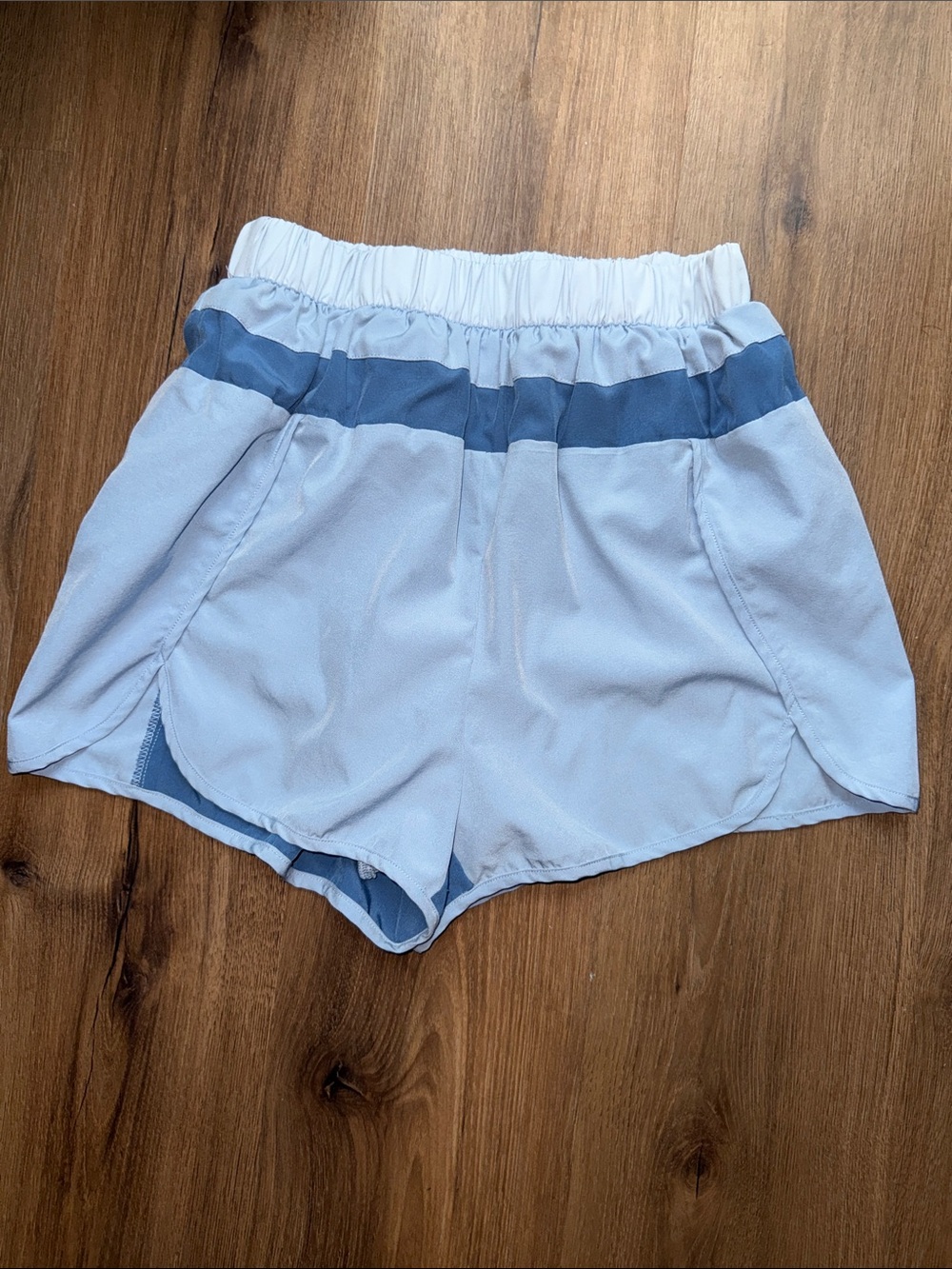 Women's Light Blue Athletic Shorts with Navy Waistband